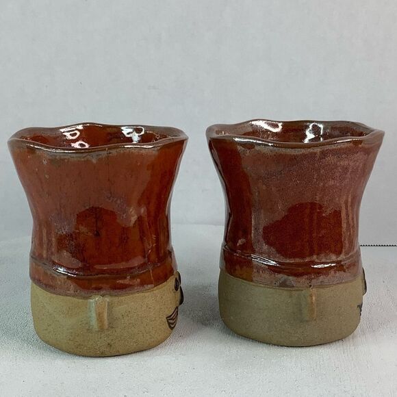 Takahashi Le Chef Pottery Chefs Hat Mug Hand Painted Stoneware Set of Two Brown - Picture 5 of 11